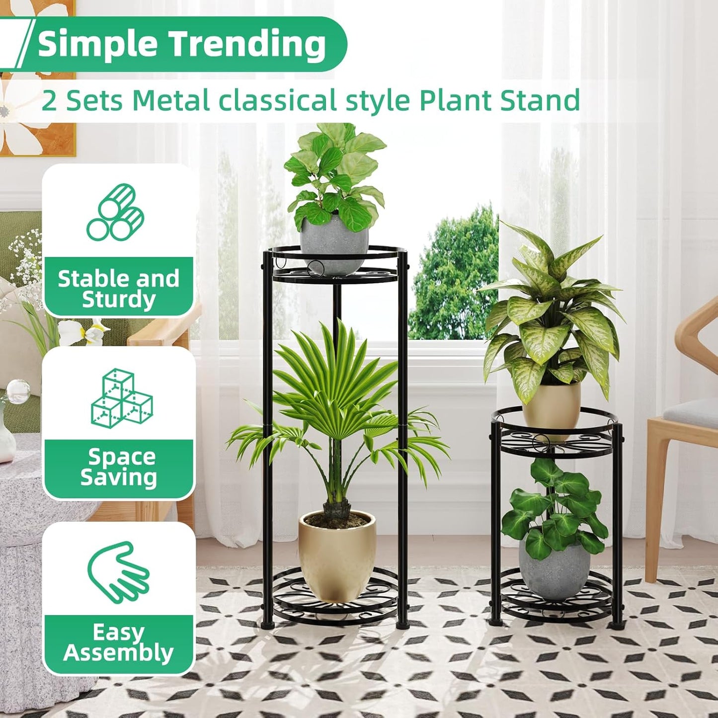 Simple Trending Round Plant Stand Indoor Outdoor, Waterproof Metal Tall 31” Plant Shelf Holder, Heavy Duty Flower Pot
