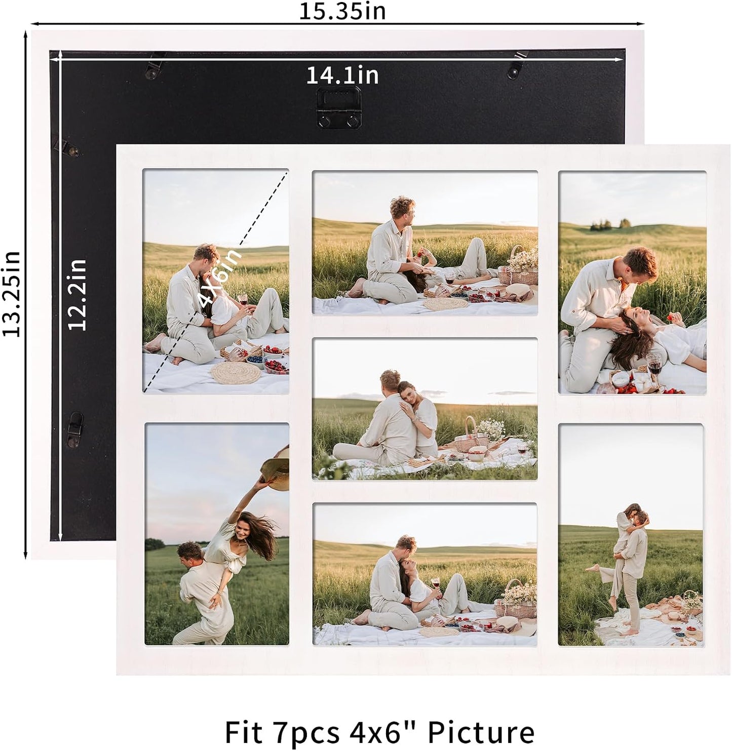 YESKAY 4x6 Picture Frame Collage for Wall Decor, Multiple Photo Collage Frames with Tempered Glass, 7-Opening for 4 x 6