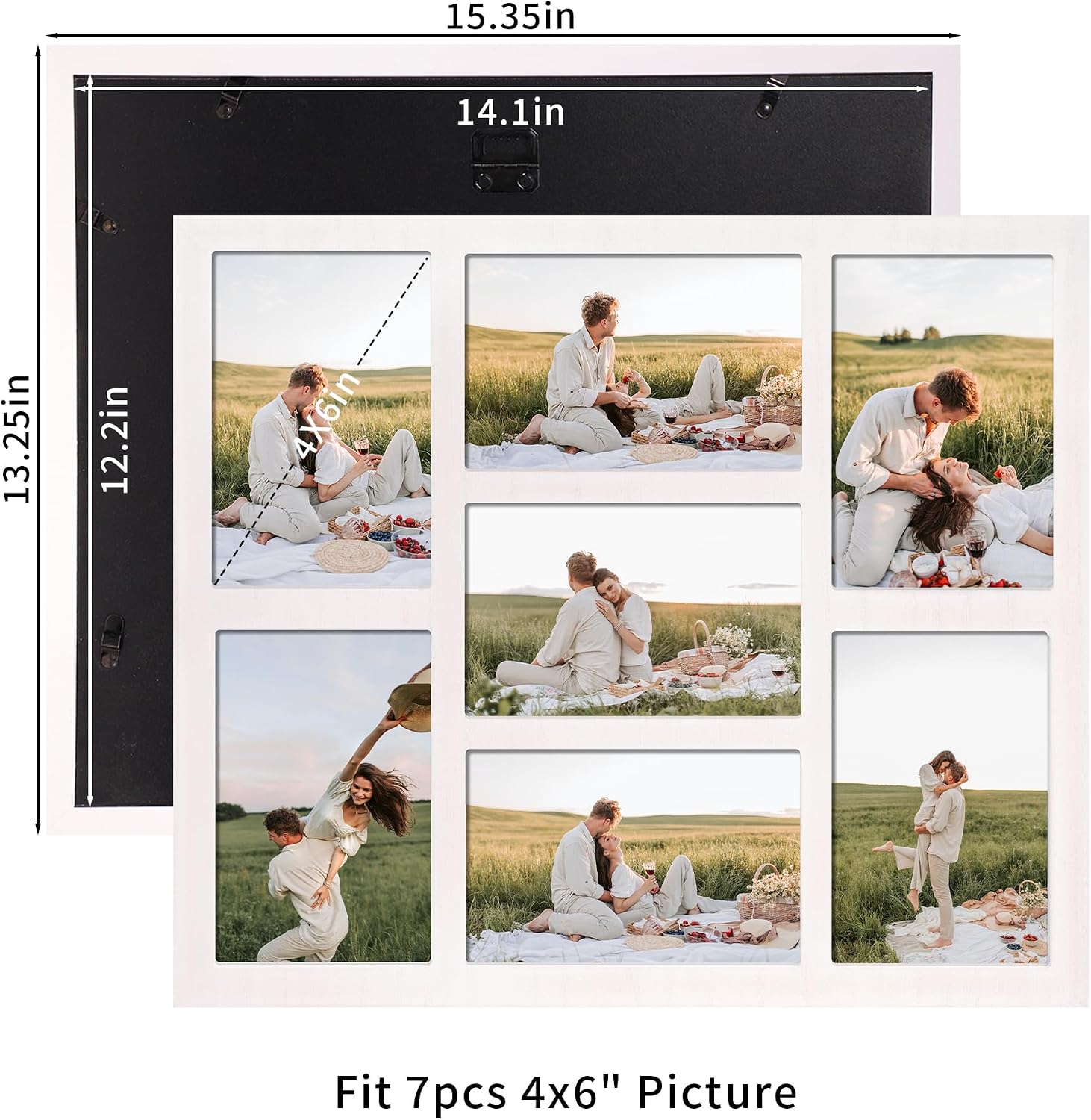 YESKAY 4x6 Picture Frame Collage for Wall Decor, Multiple Photo Collage Frames with Tempered Glass, 7-Opening for 4 x 6
