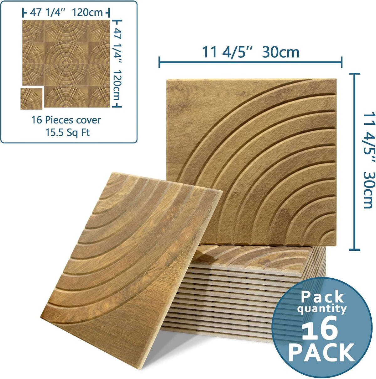 16-Pack Acoustic Wall Panels, 11.8" x 11.8" PET High Density Target-Look Soundproof & Noise Cancelling Felt with 96