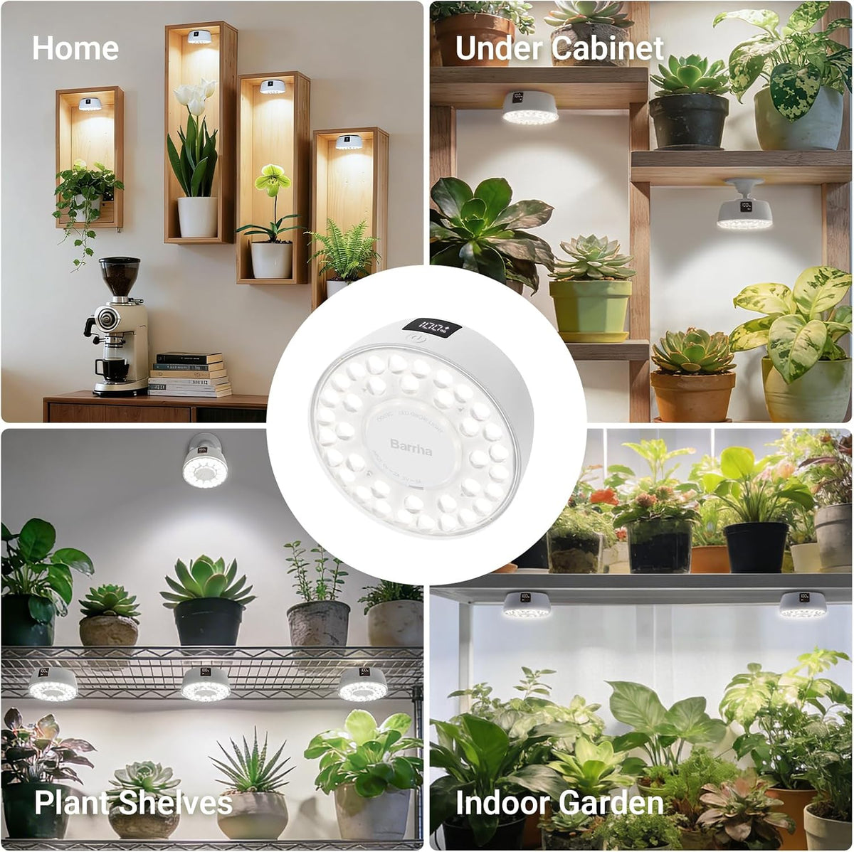 Barrina Orbgrow OG03C Rechargeable Puck Grow Light, 5000K, 4 Packs, White | Cordless Full Spectrum Plant Light for