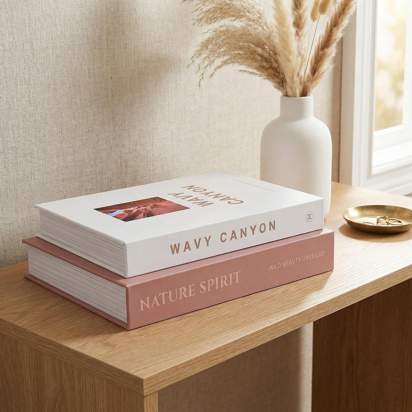 Elegant Decorative Book Boxes / Red-brown & Cream / Set of 2