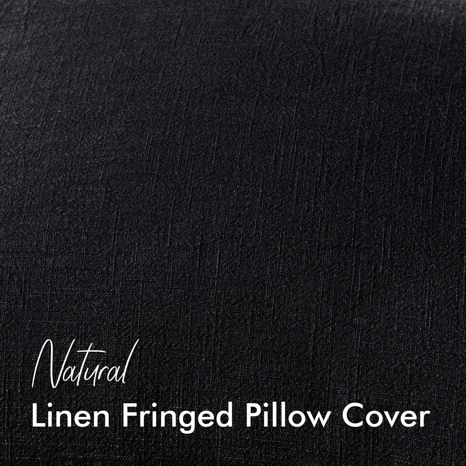 Decorative Linen Fringe Throw Pillow Covers Boho Farmhouse Soft Cushion / 20 x 20 / Black / Set of 2