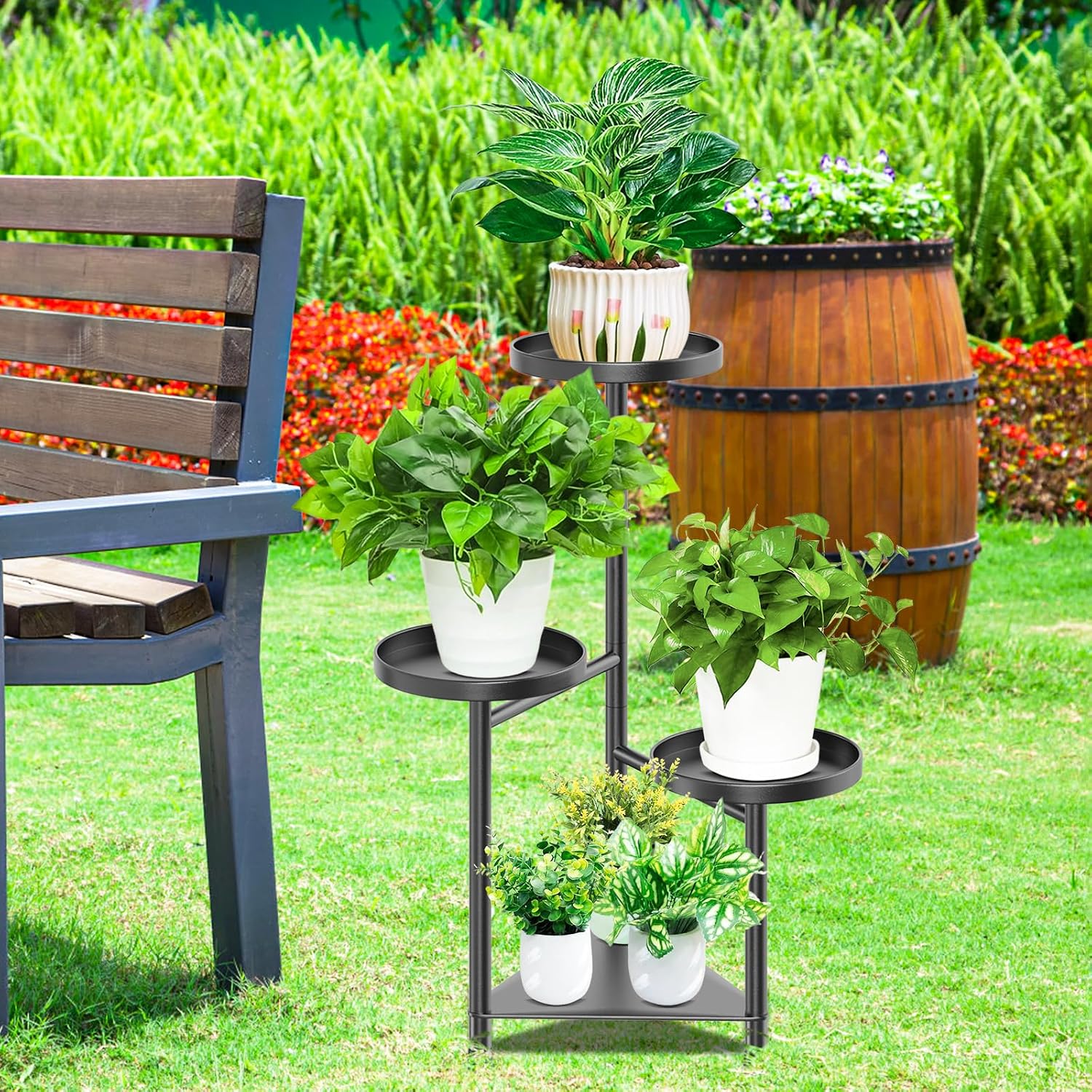4 Tier Plant Stand Indoor Flower Shelf, Metal Flower Pot Stands for Indoor Plants, Black Corner Tall Plant Display