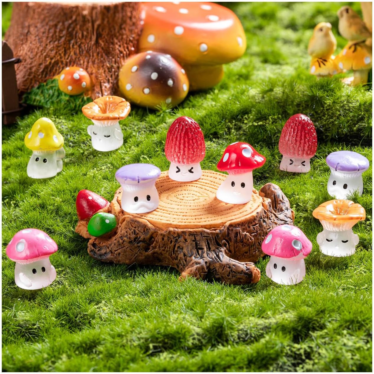 Mini Mushrooms Resin Tiny Mushroom Figurines for Fairy Garden Terrarium Accessories / Set of 96