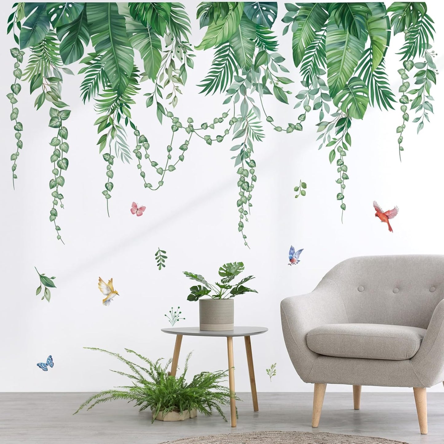 Green Tropical Leaves Wall Stickers Hanging Vines Palm Leaf Plants Peel and Stick / Green Leaves