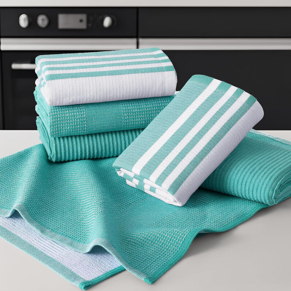 Homaxy Cotton 380 GSM Premium Kitchen Towels, 18"x 28", 12 Pack, Teal | Soft and Absorbent Terry Dish Towels