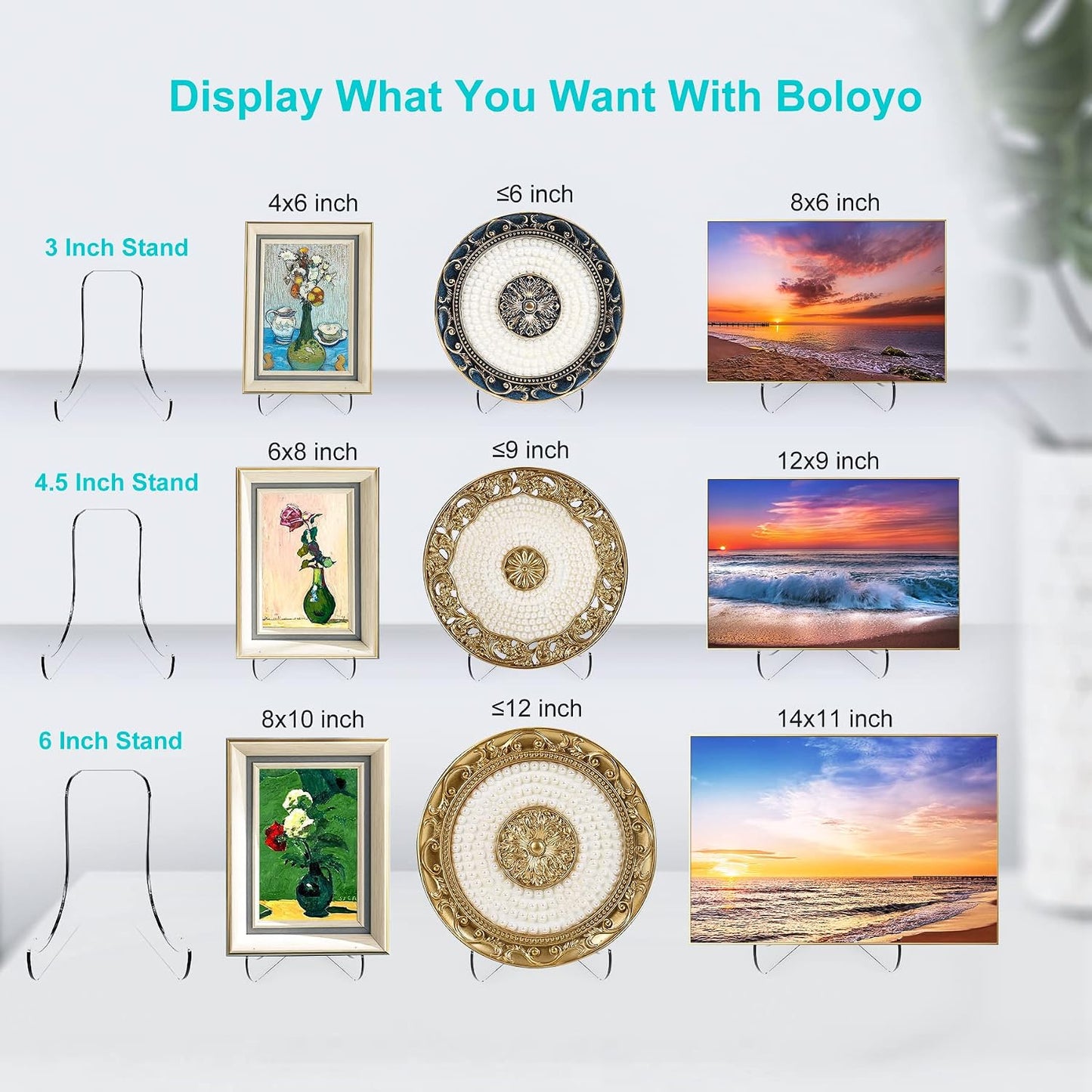 Boloyo Flat Back Acrylic Plate Display Stand , 6 Inch 5PC Clear Acrylic Display Holder Easel Base for Home Office