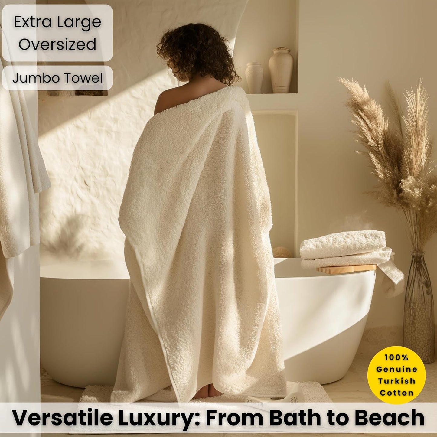 SALBAKOS Luxury 100% Turkish Cotton Bath Sheet 40x80 in (1-Piece, Ivory) | Extra Large Jumbo Oversized Bathroom and
