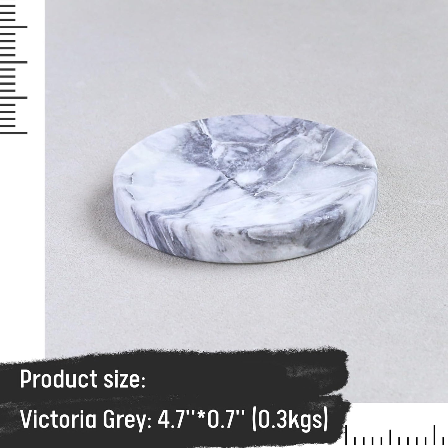 Round Marble Dish Tray- Grey Marble / Natural