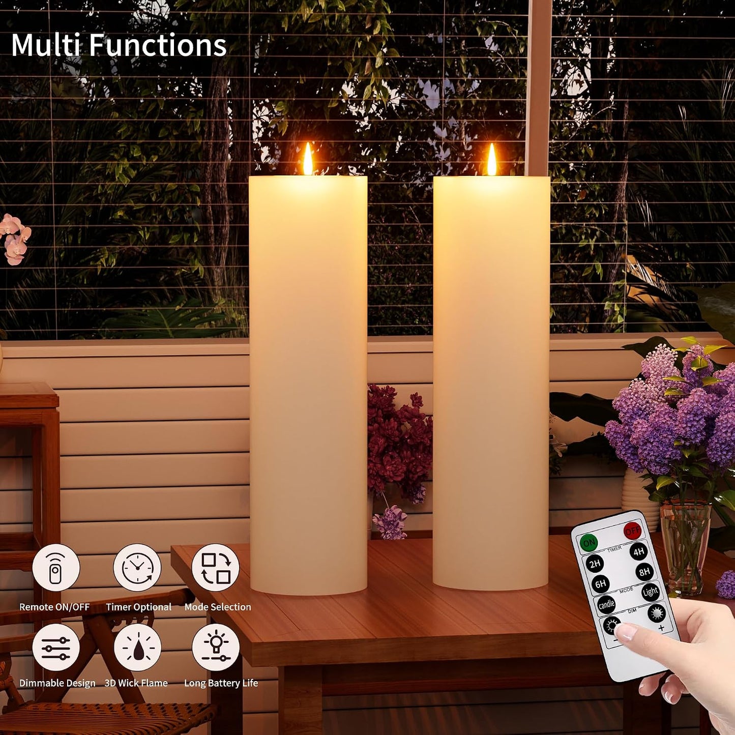 14" x 4" Large Outdoor Candle with Remote Timer Waterproof Ivory 1 Pack | Battery Operated Flameless Pillar Candle