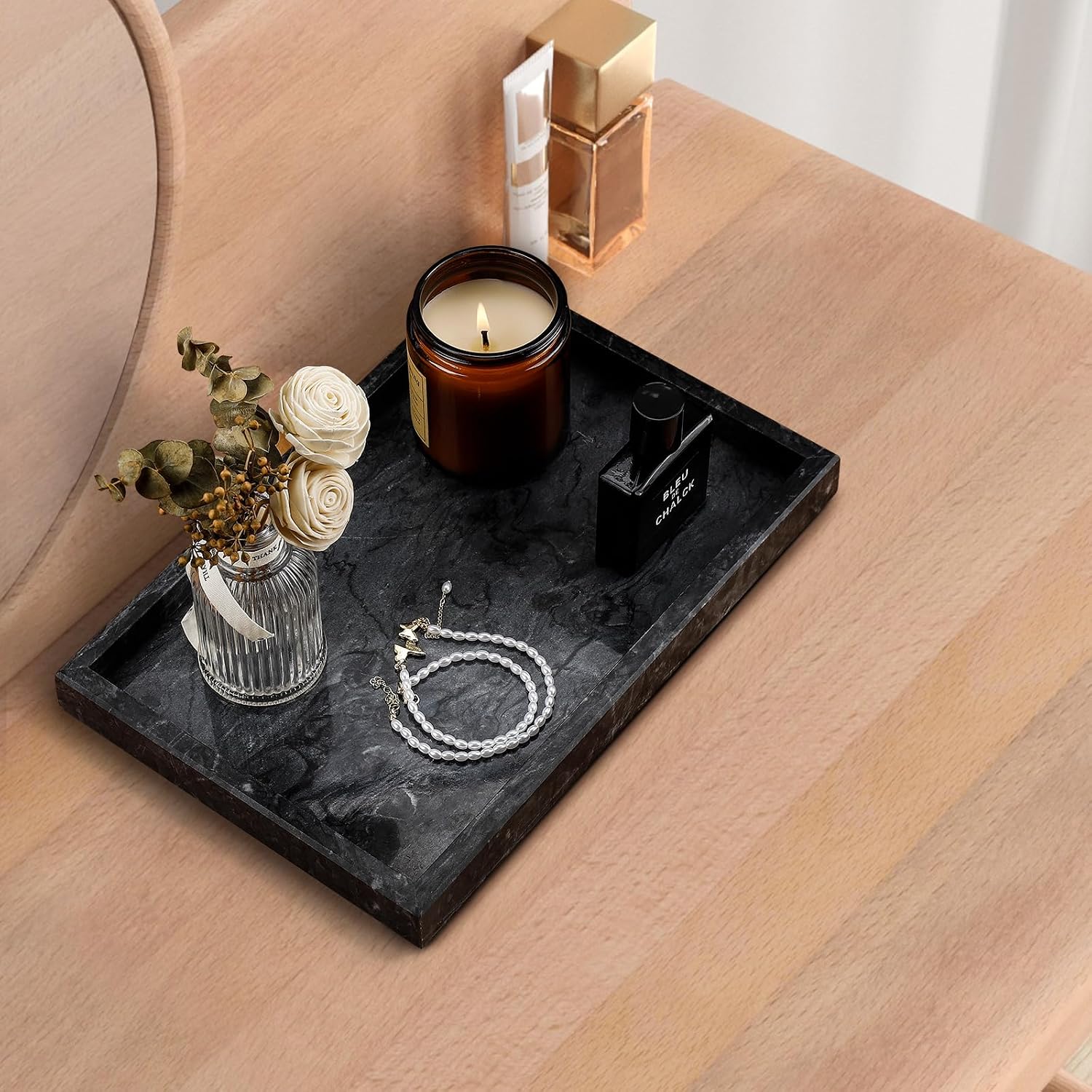 Real Natural Marble Tray / Gray / 12 x 8 x 1.2
