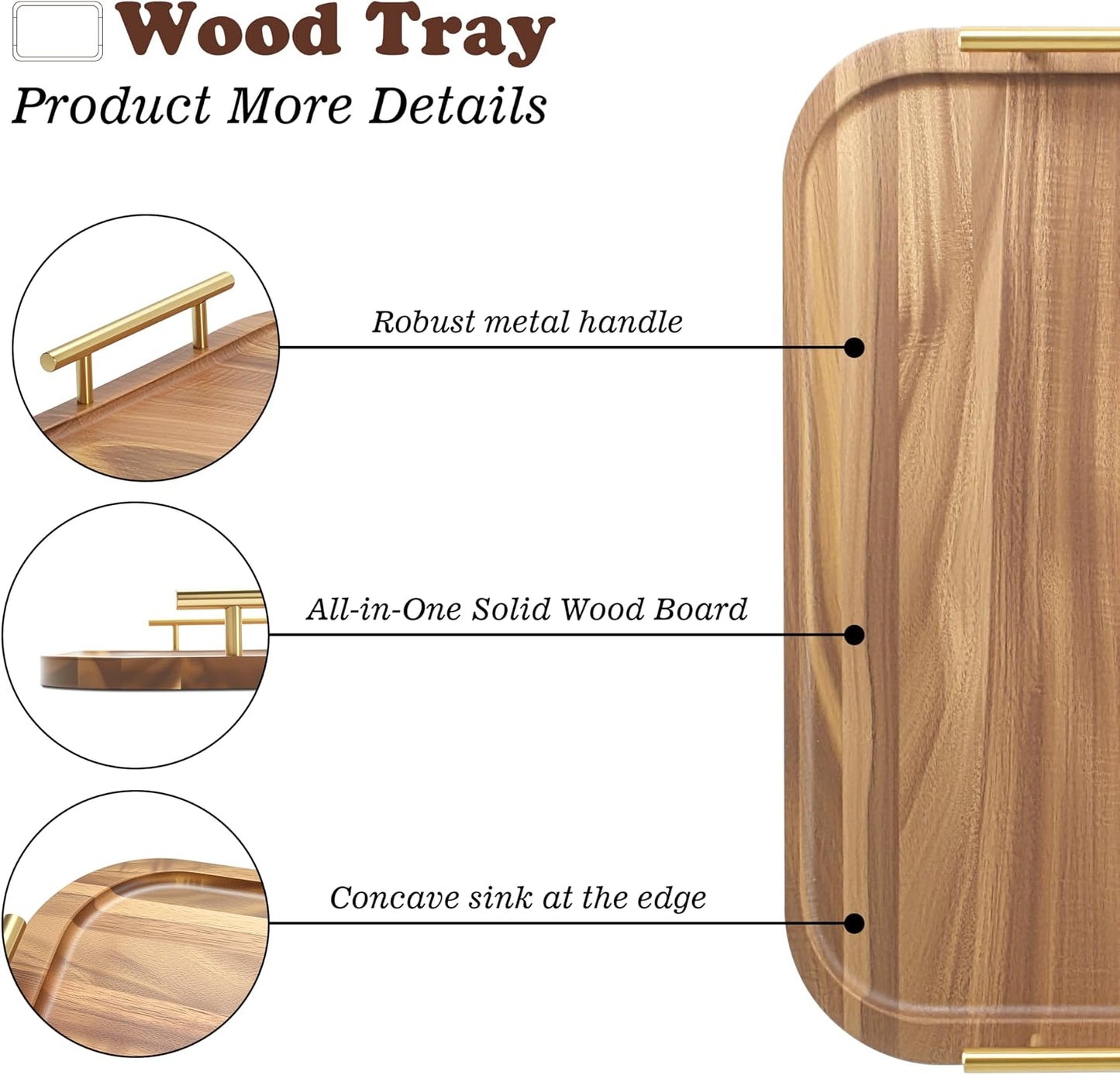 Small Wood Tray / Acacia Wood / 12 x 7.5 x 1.8