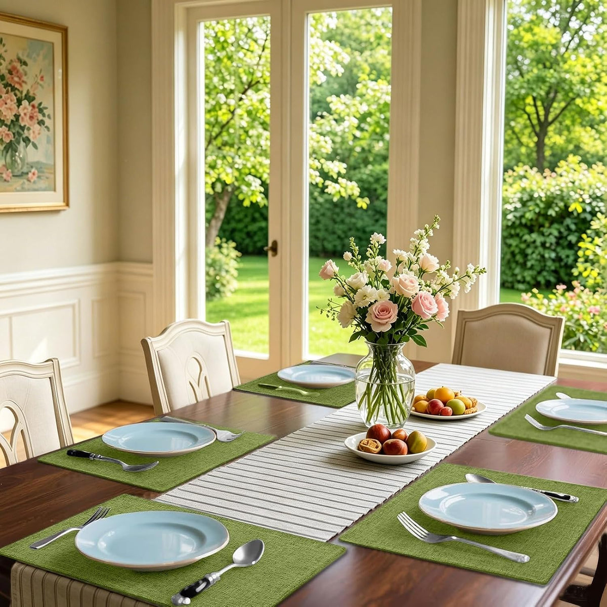 Homaxy Cloths Placemats for Dining Table Set of 6, 13" x 19", Grass Green | Heat Resistant, Washable, Cotton Linen