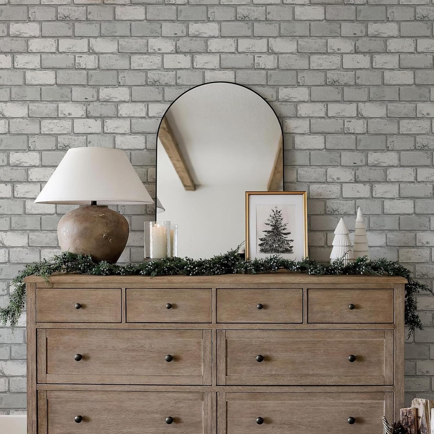 Removable Vintage Self Adhesive Wallpaper Renter Friendly Textured Stick / 17.3 x 400 / Gray