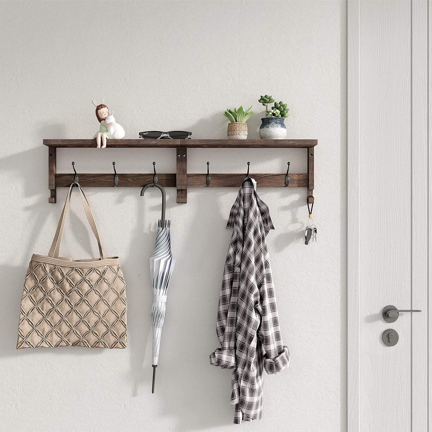 Wood Rack Wall-Mounted / 31.6 Inch / Brown / 31.5 Inch