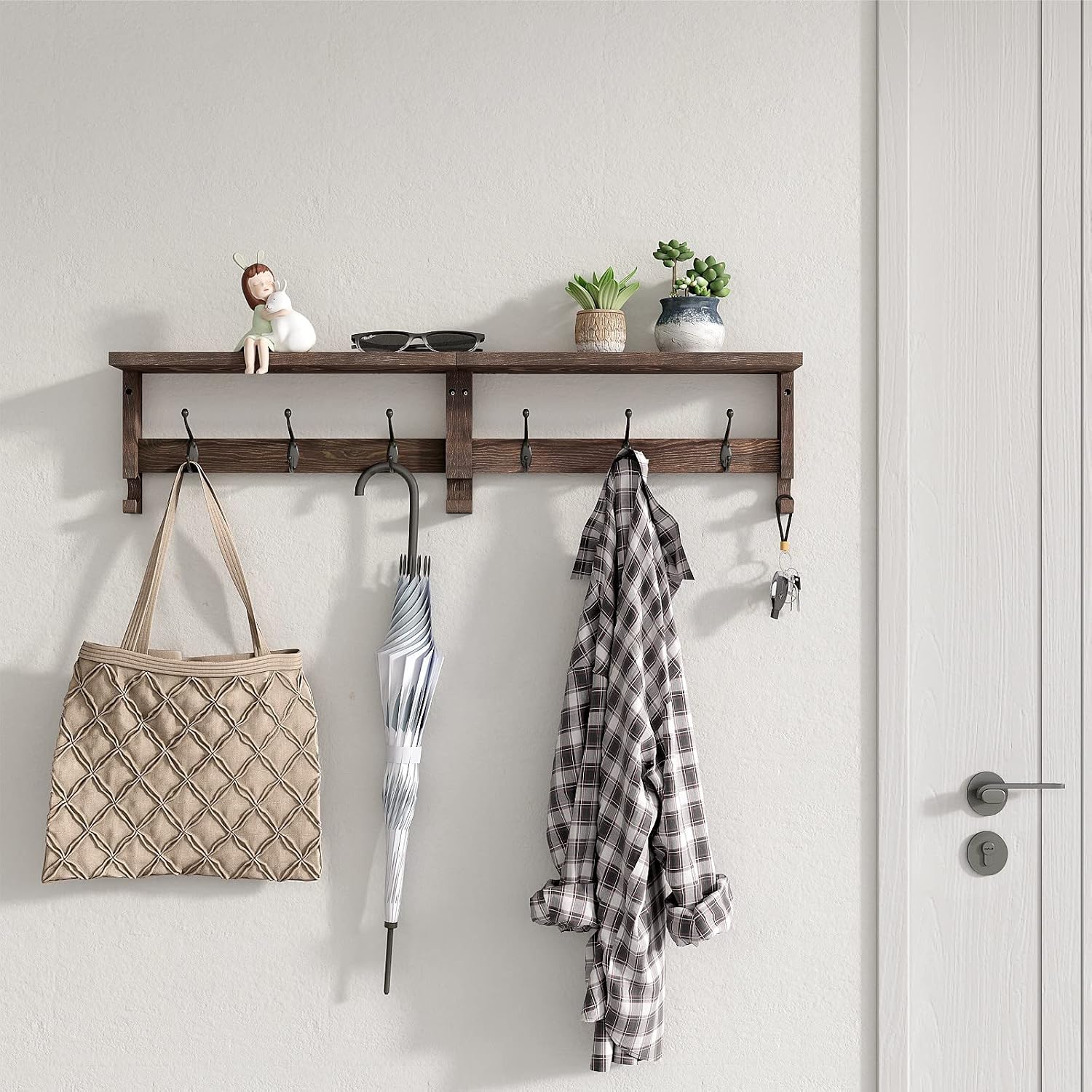 Wood Rack Wall-Mounted / 31.6 Inch / Brown / 31.5 Inch