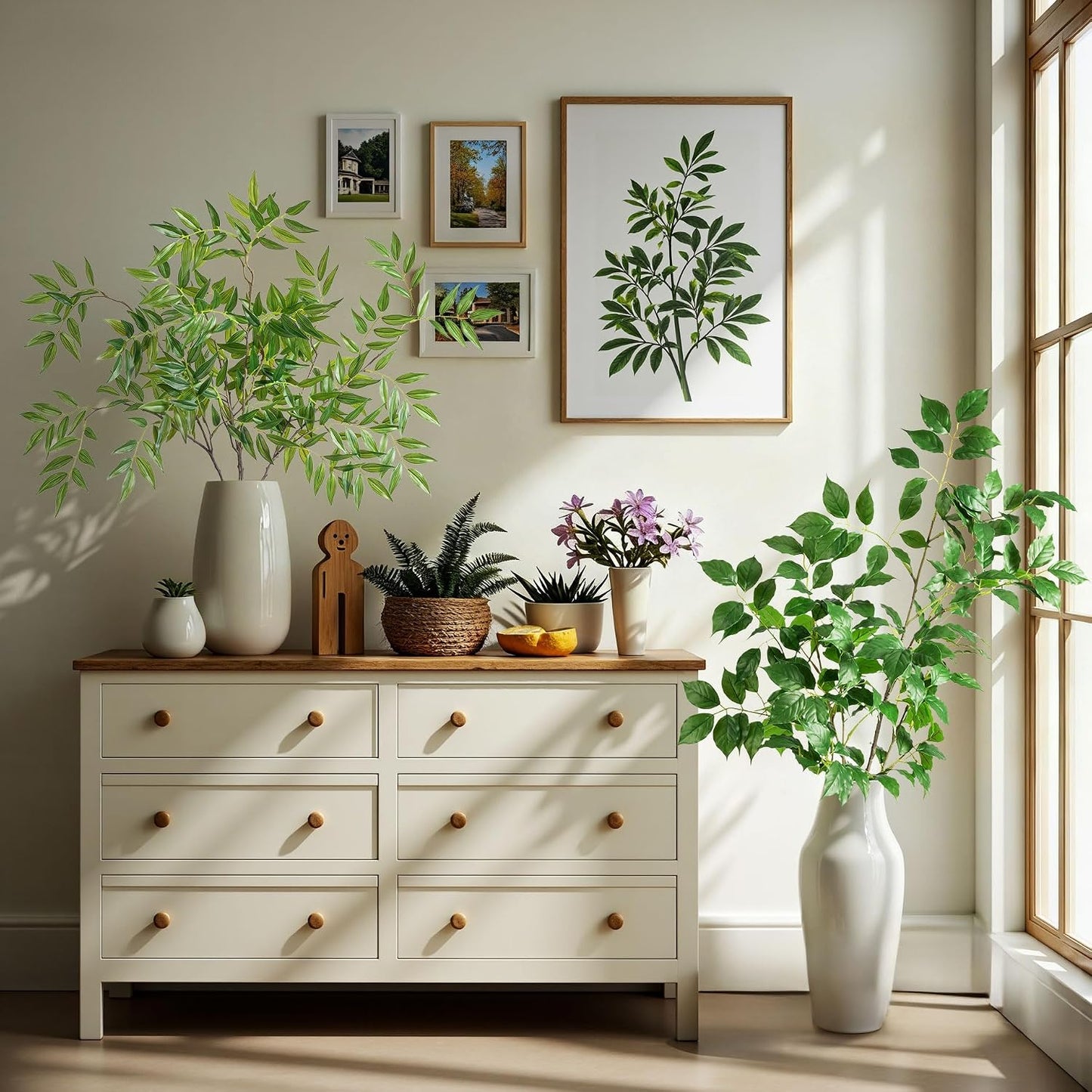 Fake Plants Faux Bamboo Leaves Stems Artificial Greenery Stems Artificial / Green-zyj4 / 32.3 Inch