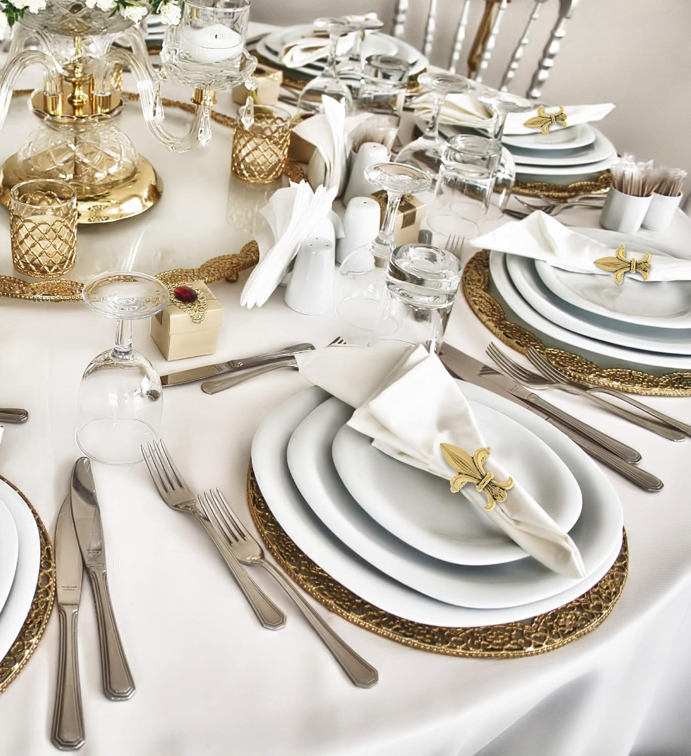 Gold Napkin Rings Set of 6 - Elegant Metal Gold Napkin Holder Ring Bands, Fancy Table Centerpiece Napkin Rings for
