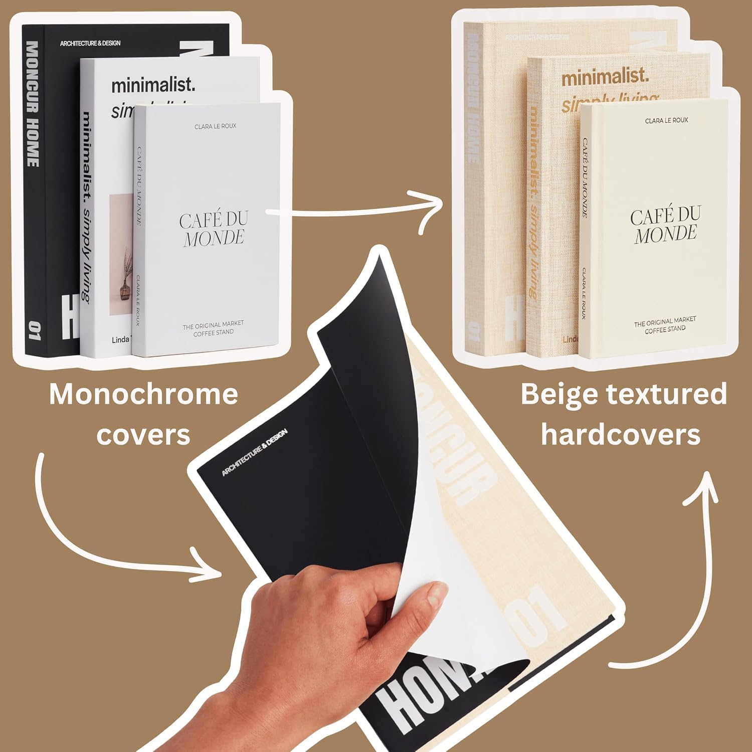 Decorative Coffee Table Books / Beige Monochrome / Set of 3