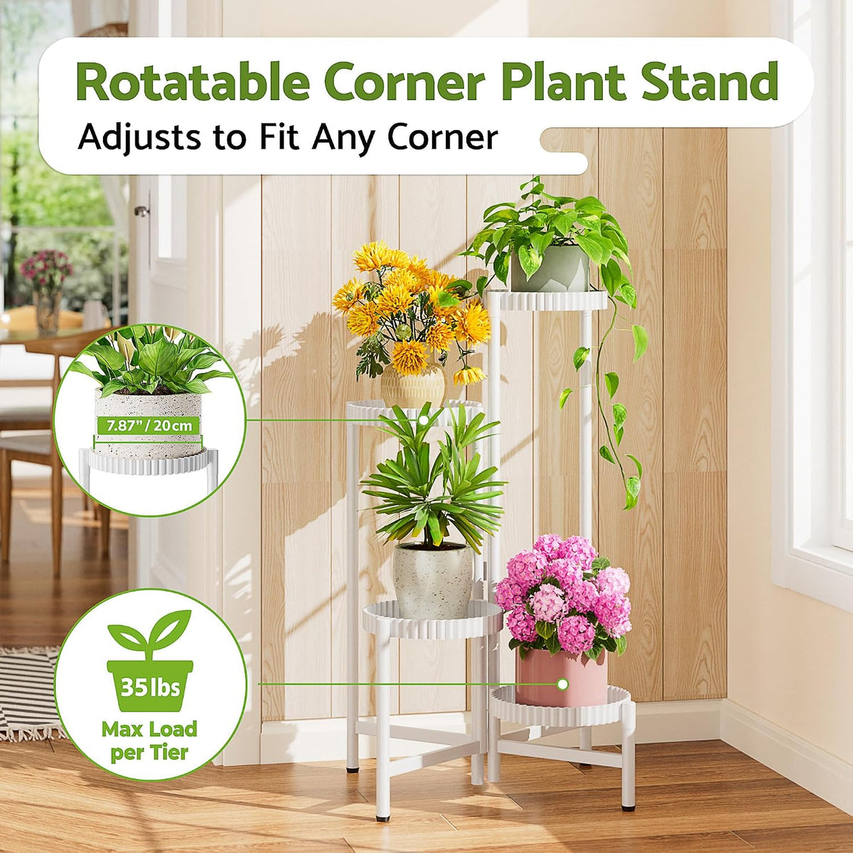 Metal Corner Plant Stand Indoor Outdoor, 4 Tier Tall Flower Pot Holder Potted Display Rack Shelf, Heavy Duty Flodable