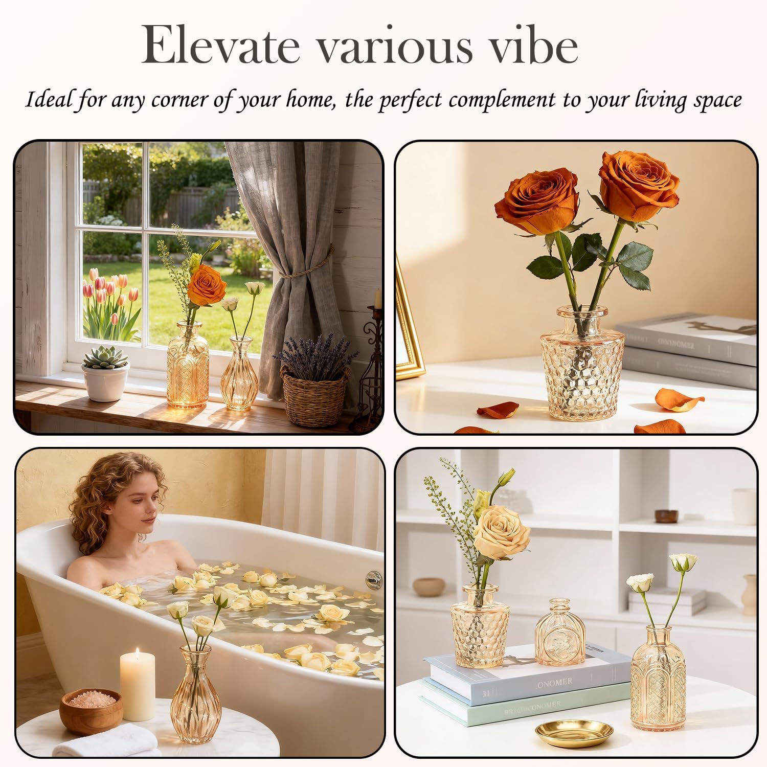 Clear Glass Bud Vase Pcs / Amber Gold / Set of 14