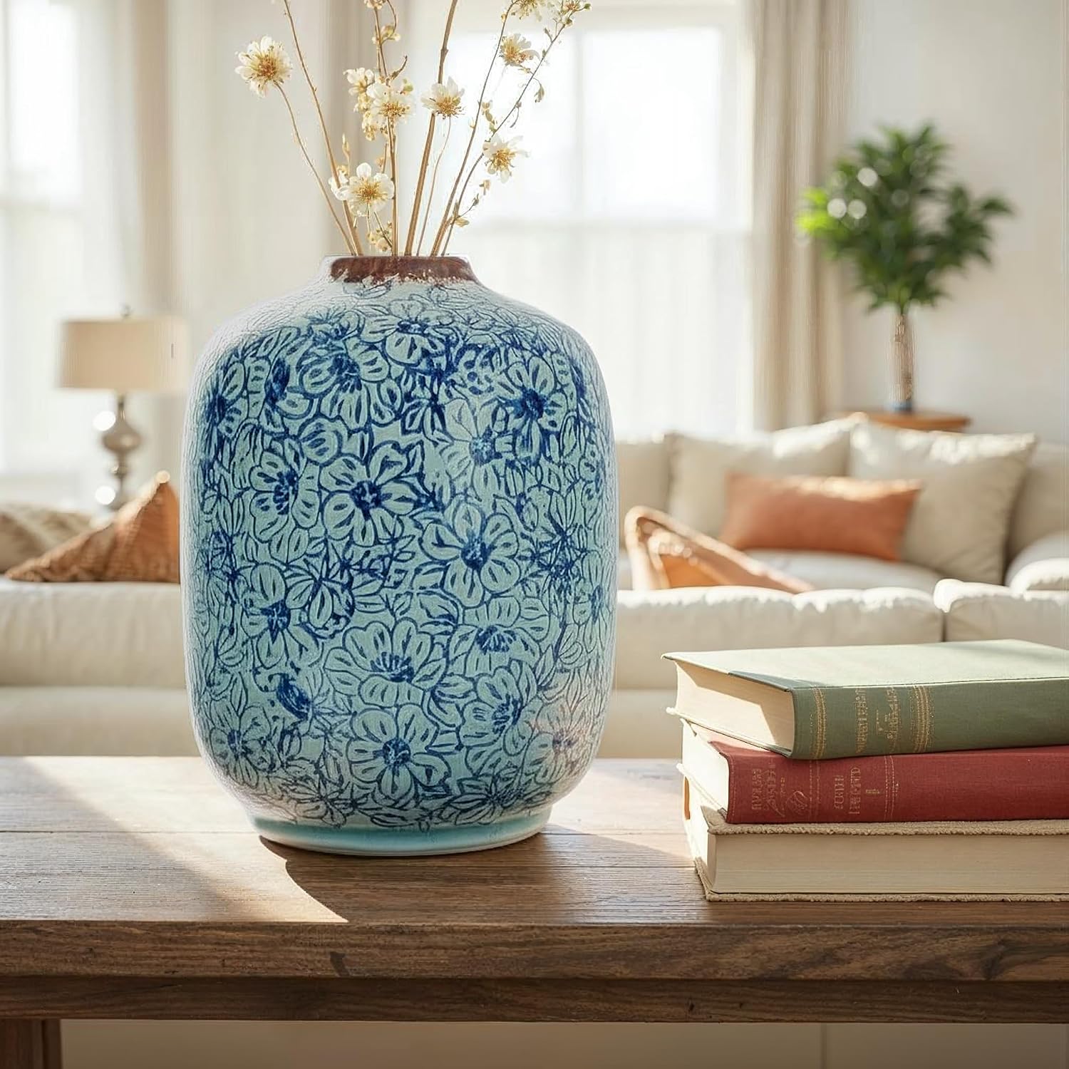 Decorative Round Terra-Cotta Vase / Blue