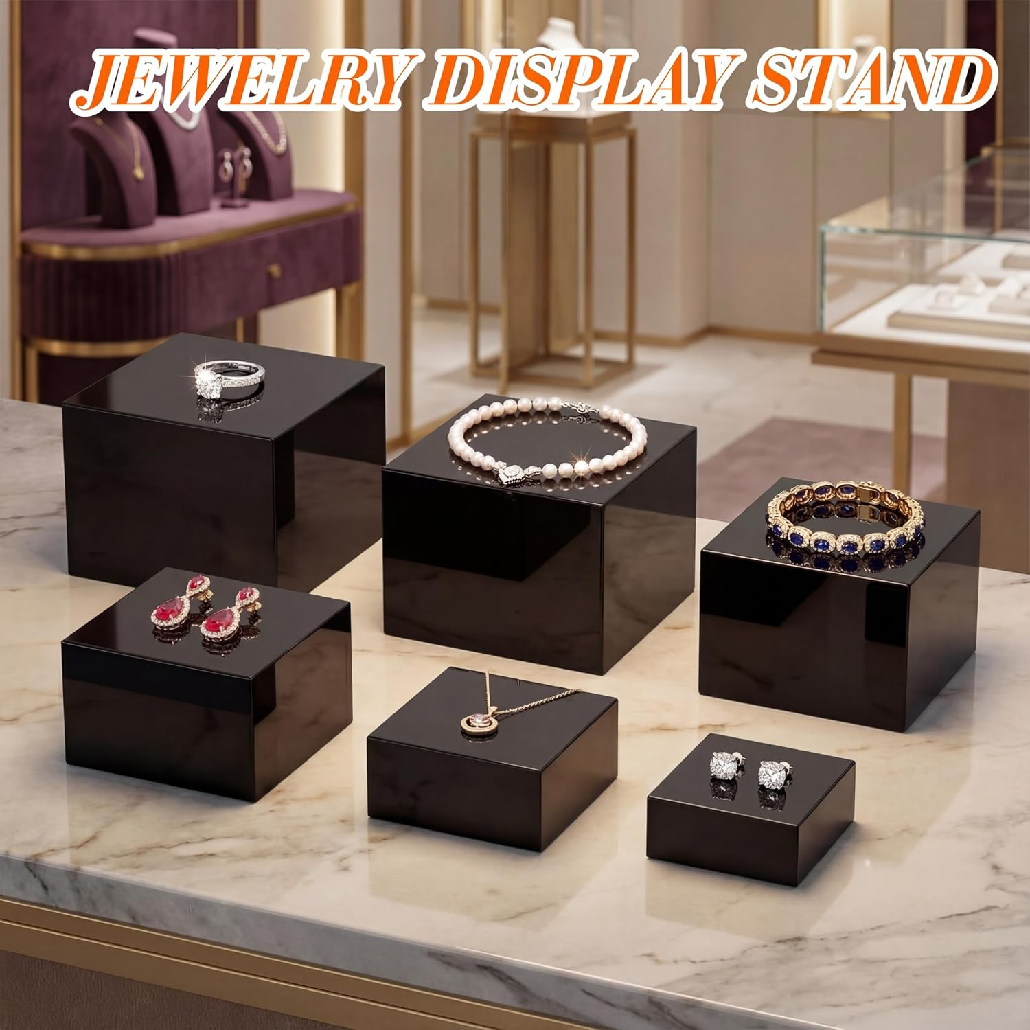 Acrylic Buffet Risers Stands for Food Display Cubes Box / Black / 3 To 8 Inch / Square / 8 Inch