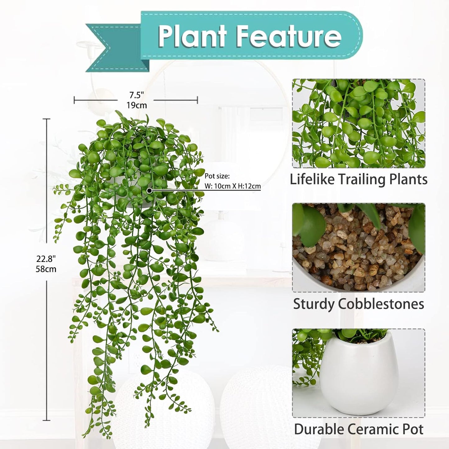 Fake Hanging Plant Large Artificial Hanging Plants 21" Long / Dischidia Oiantha / 21in / White
