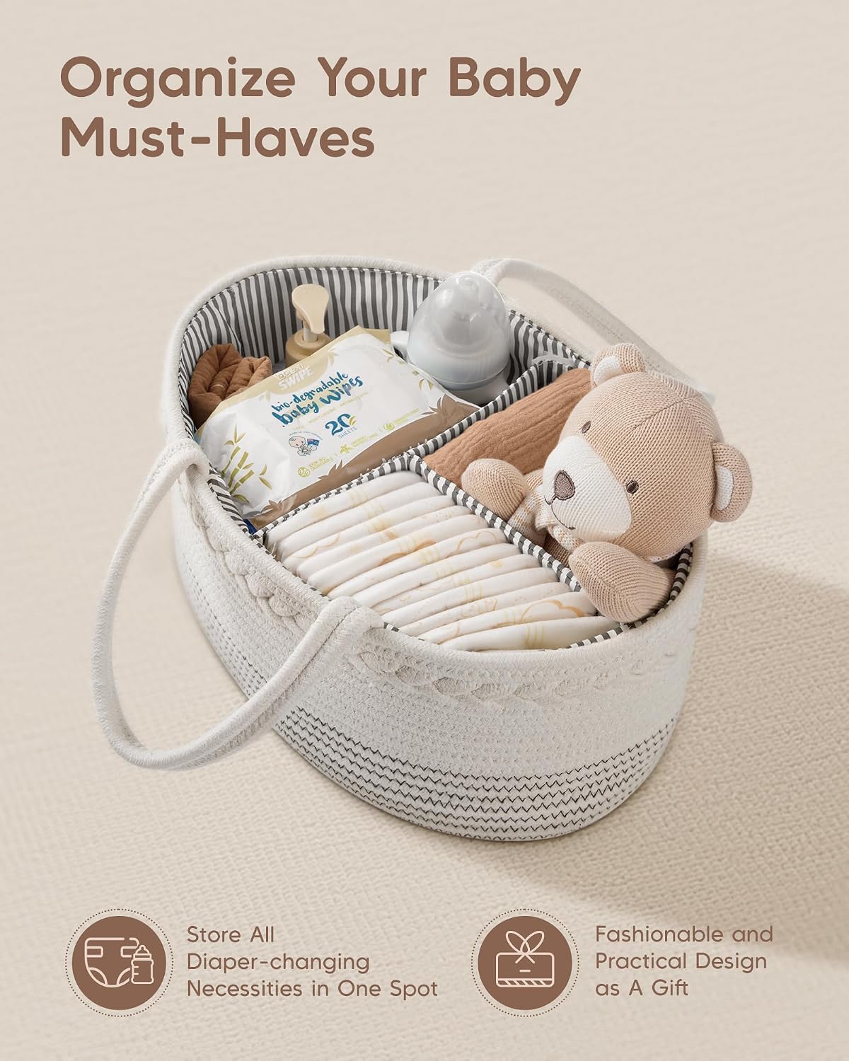 Baby Diaper Caddy Organizer / Large / Off White