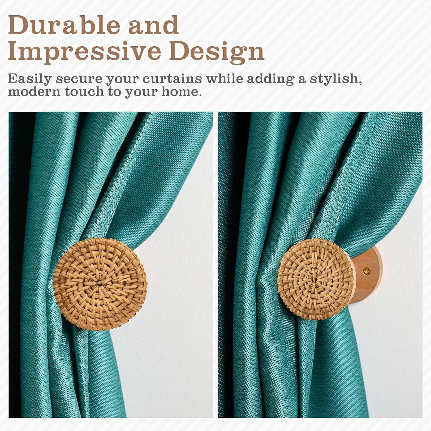 Boho Curtain Holdbacks Rattan Tiebacks Coastal Curtain Holdbacks for Curtains / Round / Set of 2