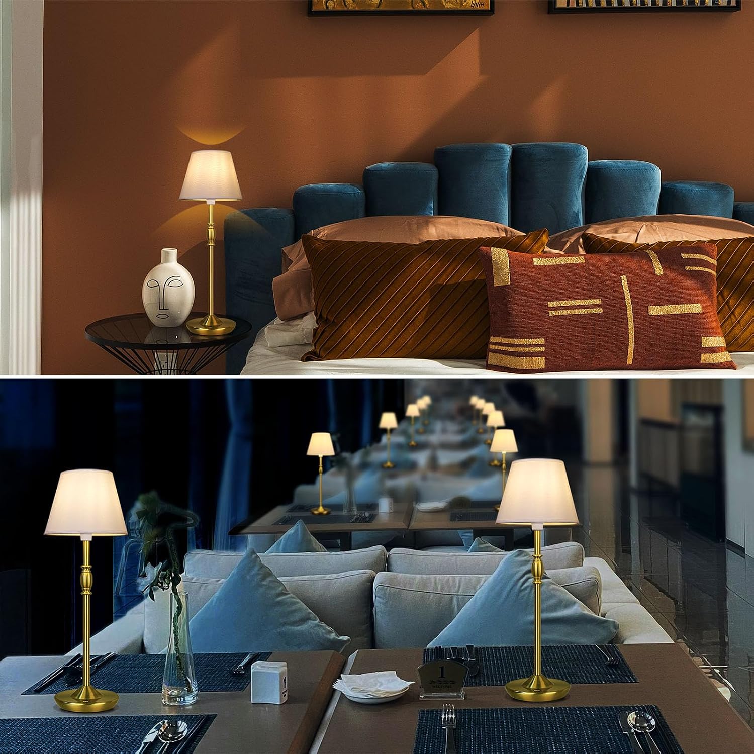 Cordless Table Lamp Portable Small LED Touch Lamp with Dimmer, 18" 2700K Rechargeable Battery Light for Bedside, Dining