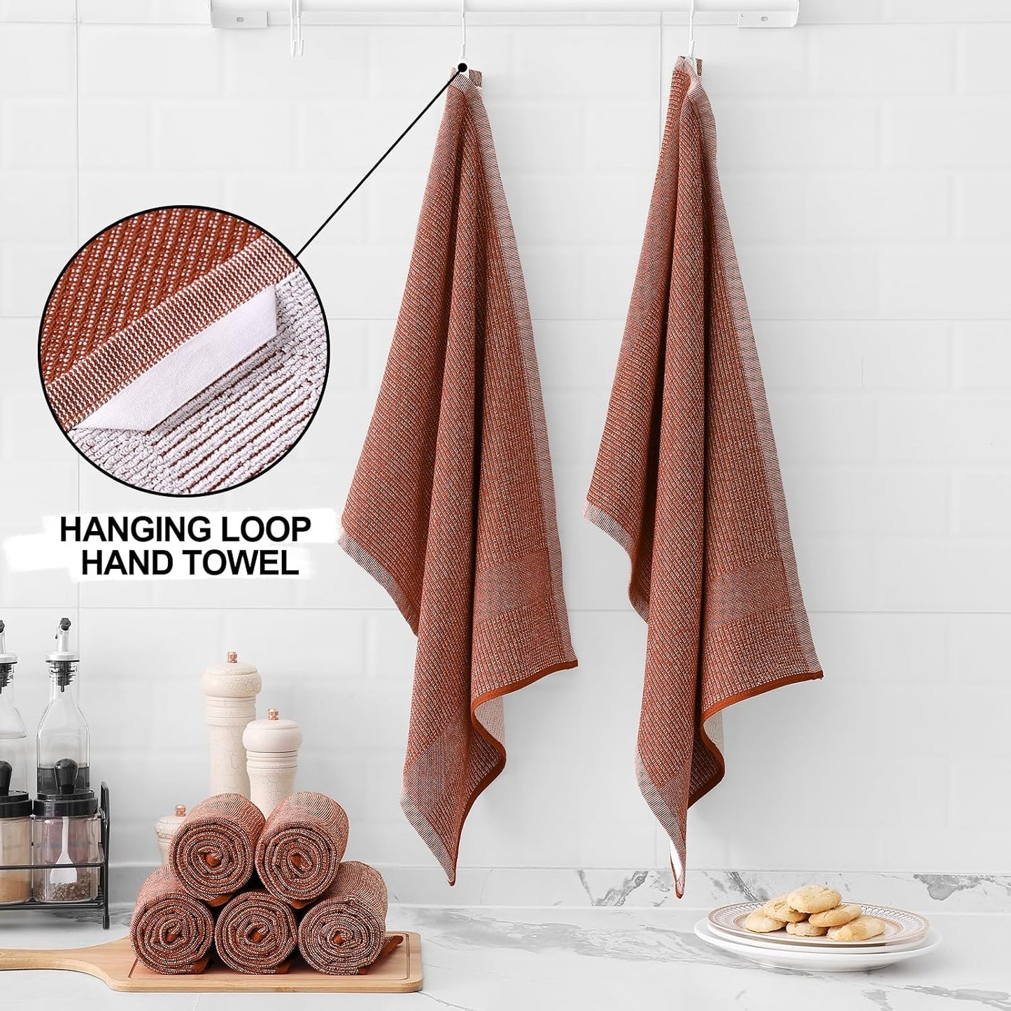 Homaxy 380 GSM Cotton Premium Kitchen Towels 6 Pack, 18"x 28", Rust | Flat and Terry Dish Towels, Highly Absorbent Tea