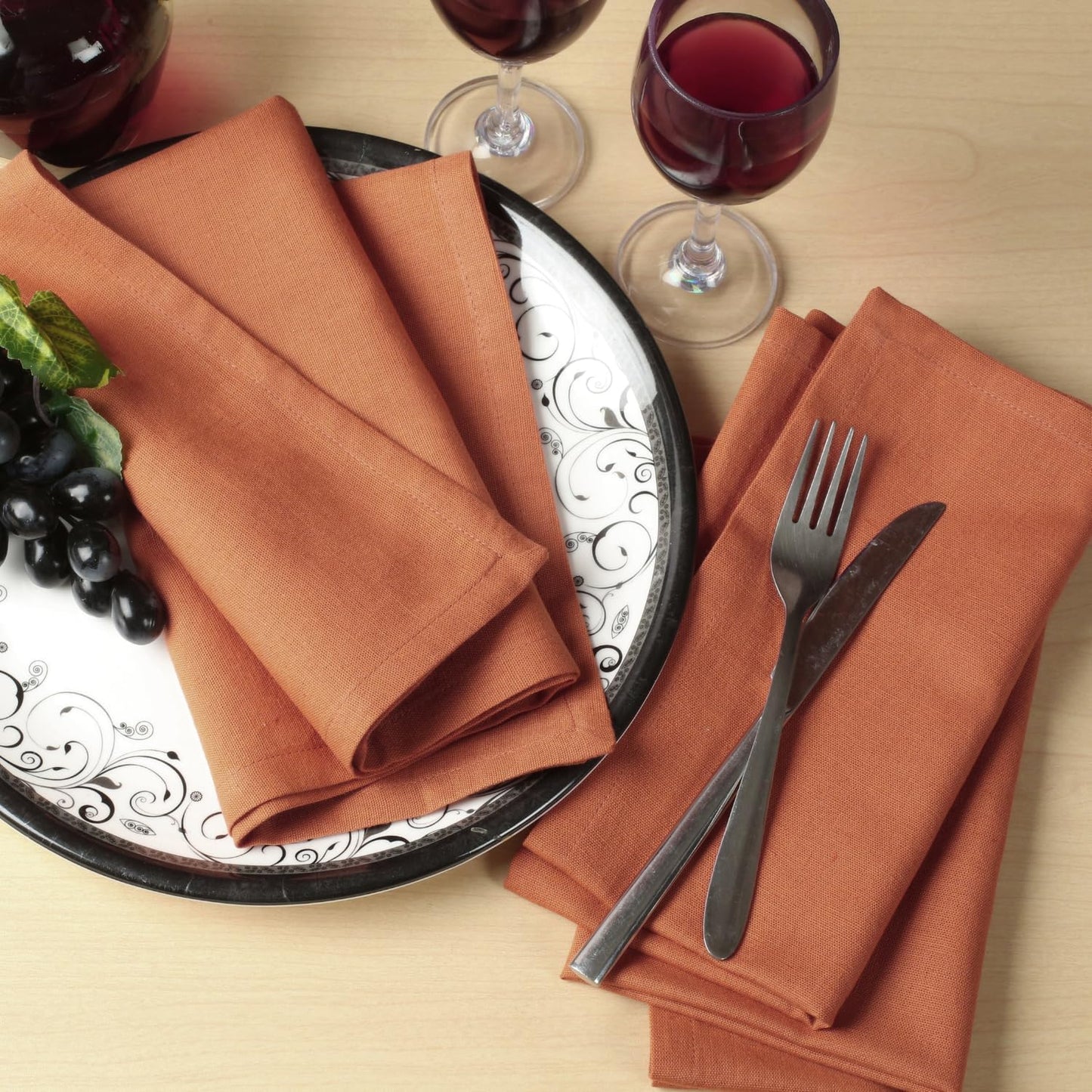 NATURALCRAFT Cloth Napkins Set of 12 Cotton Linen18x18 inch Rust | Washable Reusable Fabric Soft Durable Quality