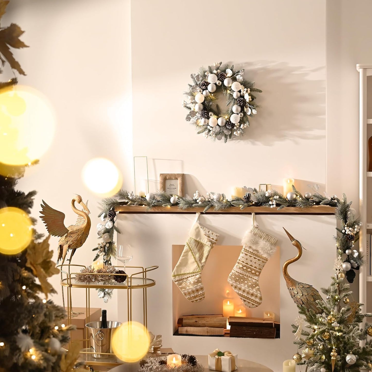 Valery Madelyn 6 Ft Pre-Lit Christmas Garland with Lights for Mantle, Lighted Outdoor Xmas Garland with Silvery White