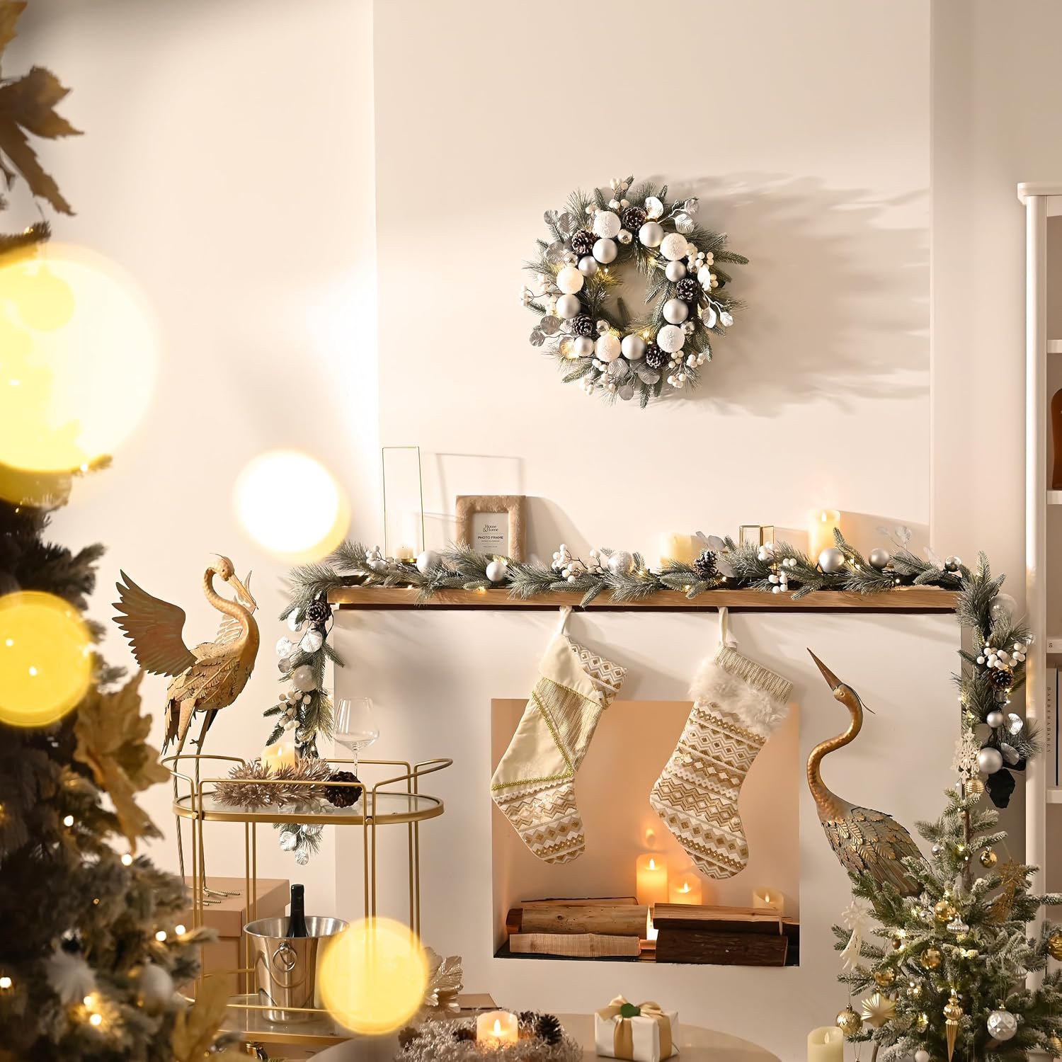 Valery Madelyn 6 Ft Pre-Lit Christmas Garland with Lights for Mantle, Lighted Outdoor Xmas Garland with Silvery White