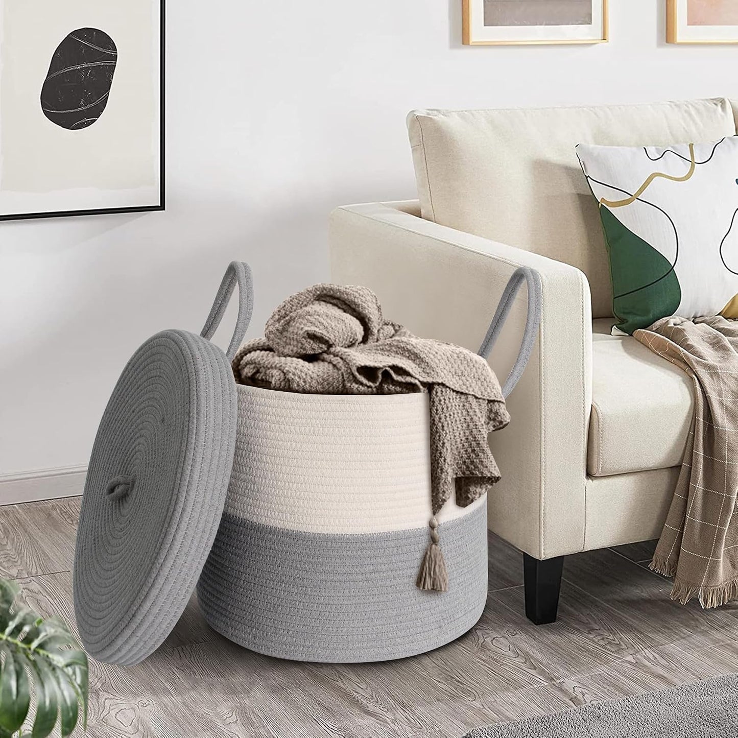 Large Woven Cotton Rope Baskets for Storage / Grey