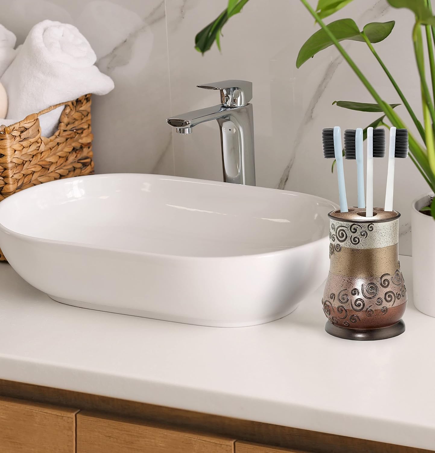 Zahari Home 4pc Miramar Bathroom Accessories Sets Lotion Pump, Tumbler, Tooth Brush Holder and Soap Dish Unique Design