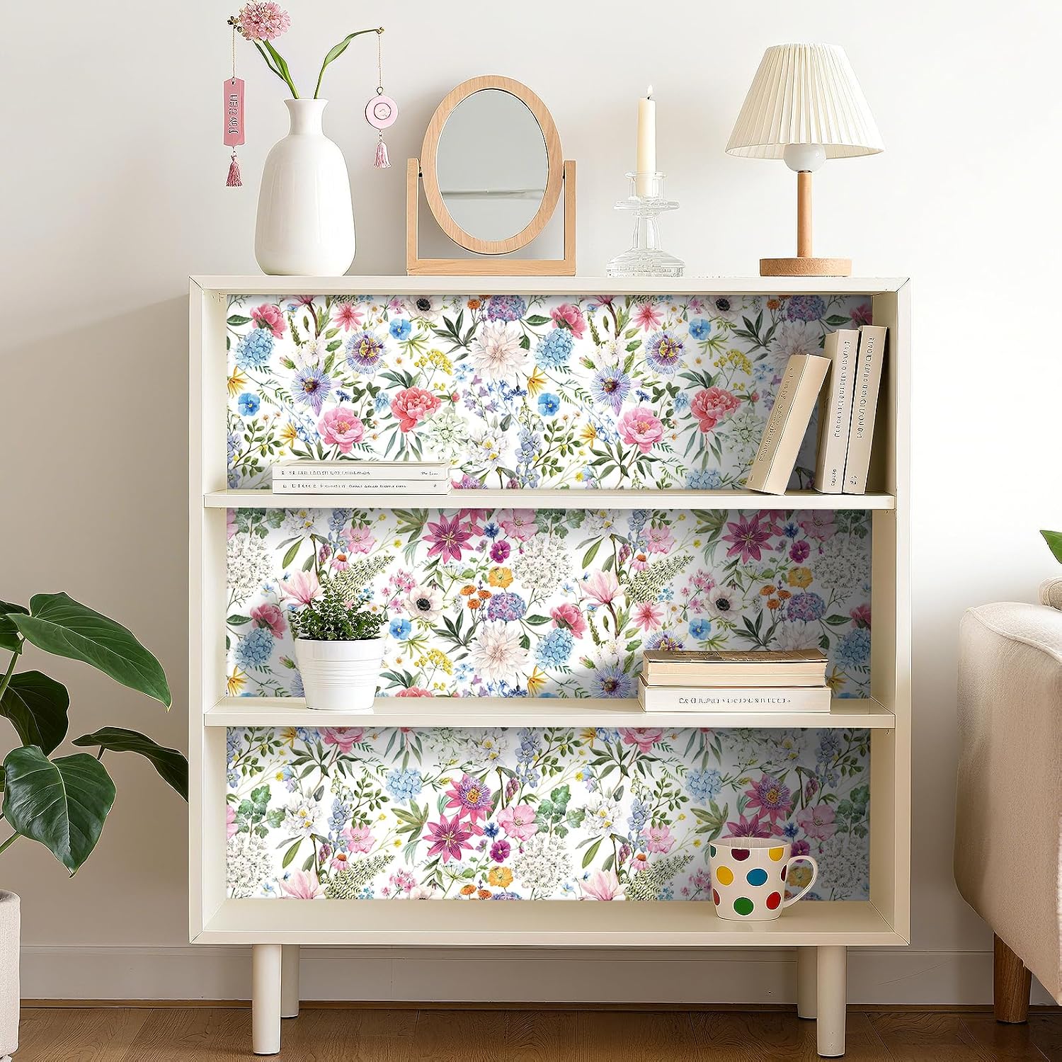 Wallpaper Watercolor Peony Hydrangea Daisy Poppy / 17.5 x 10 / Ft / Multicolor Floral / Pink