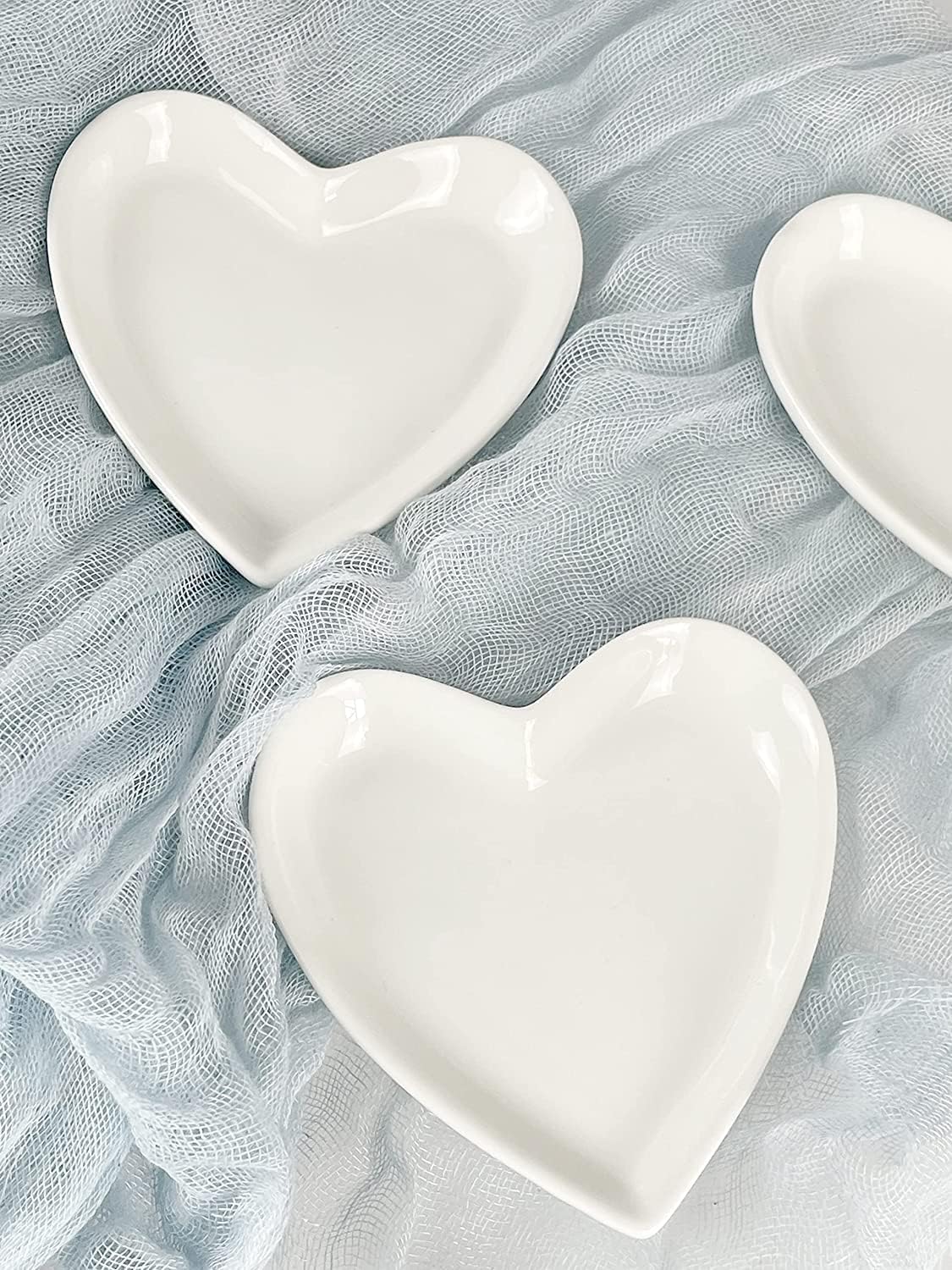 Ceramic Heart Shape Jewelry Trays Jewelry Dishes Ring Holders Storage / White / Set of 6