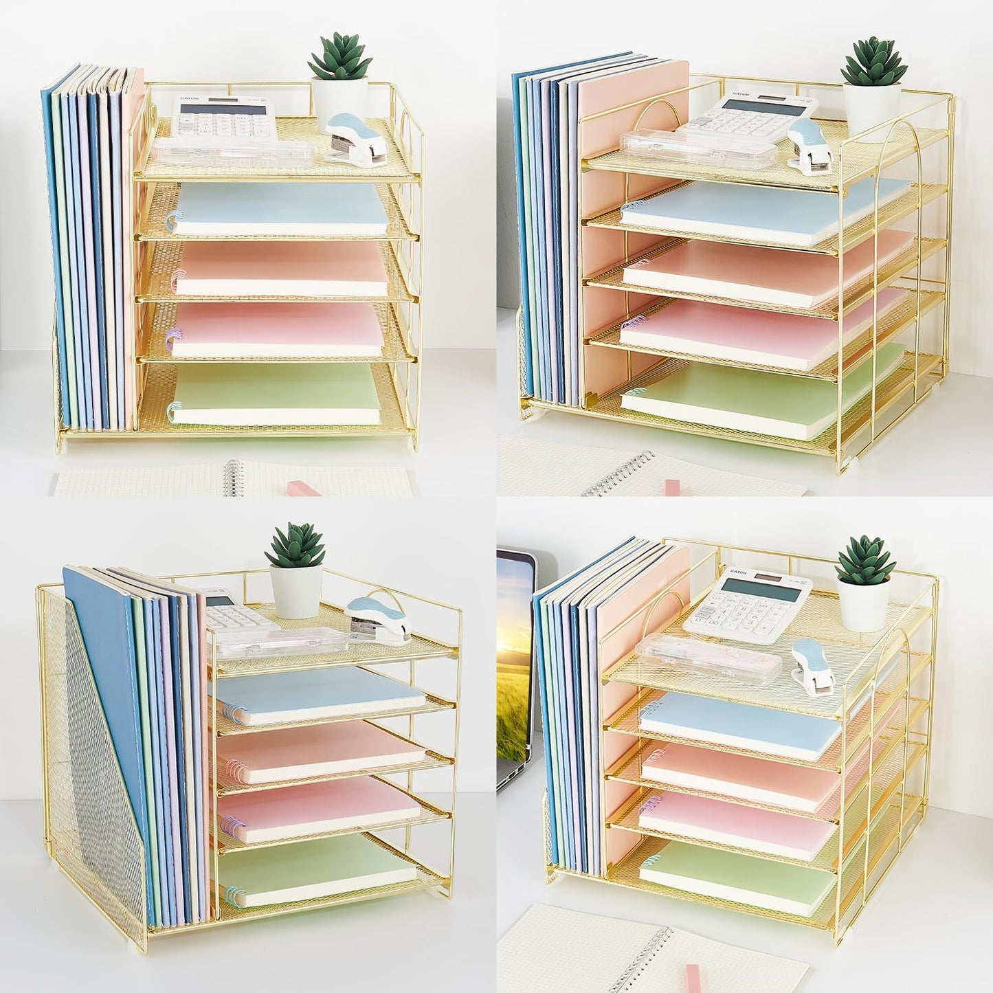 LEKETREE Desk Organizers and Accessories, 5-Tier Paper Letter Tray Organizer with File Holder, Desktop Organizer for