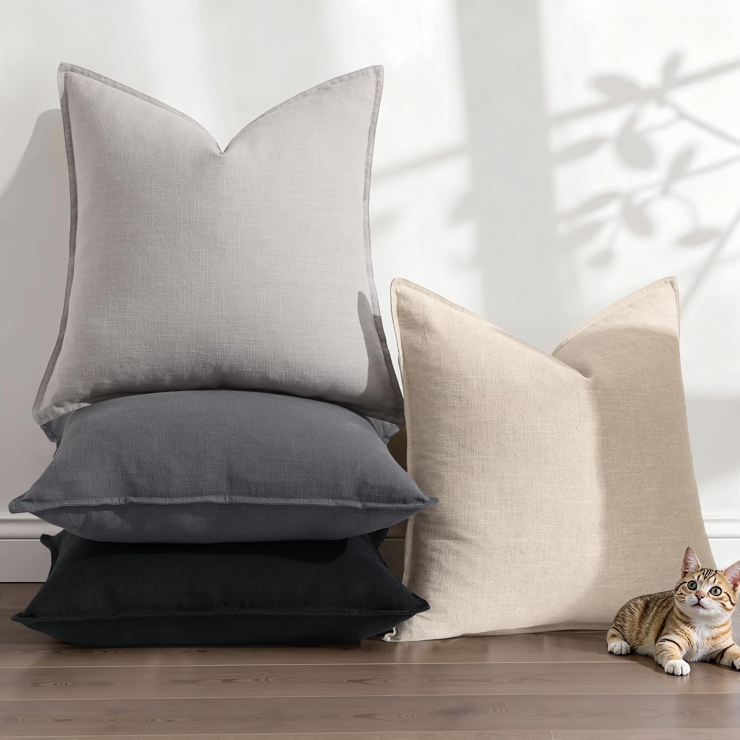 Fall Decorative Linen Euro Sham Throw Pillow Covers Pillow Covers / Dark Grey / 26 x 26 / Set of 2