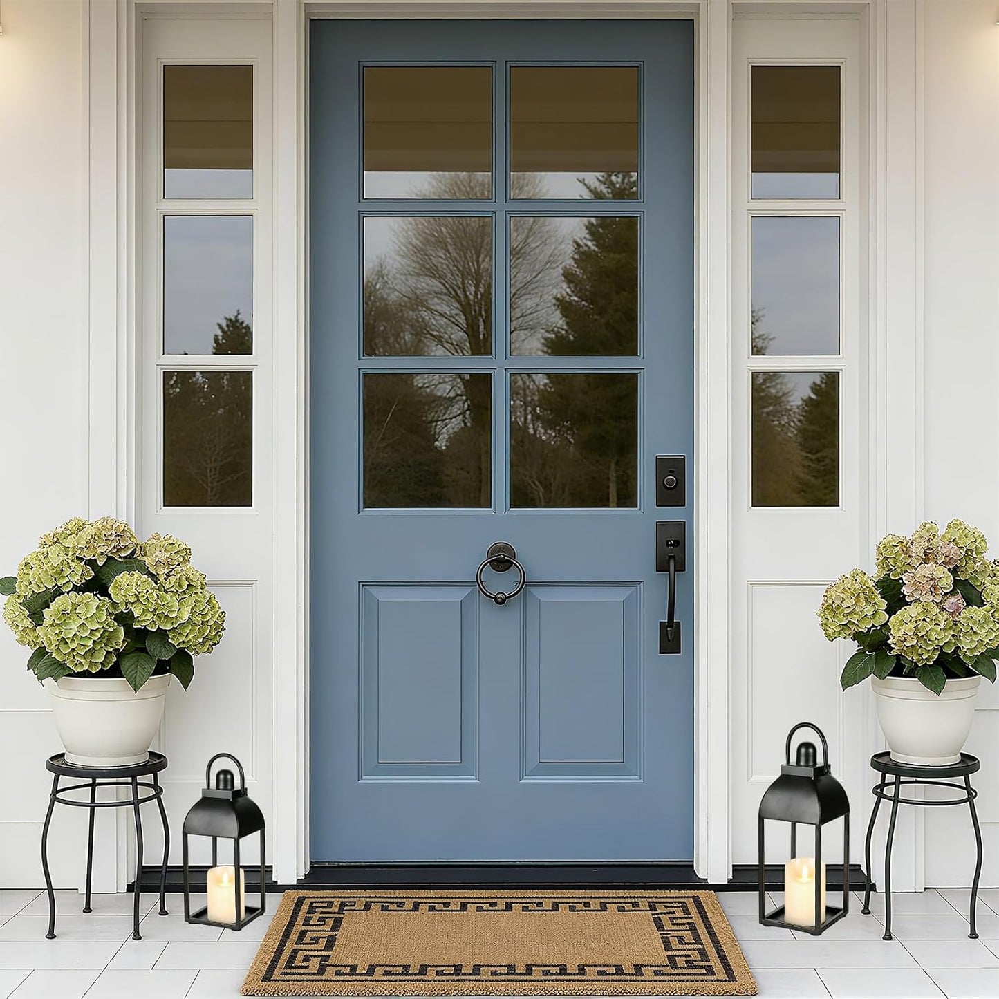 Lanterns Decorative Outdoor Indoor, 17'' 13'' Black Metal Outdoor Lanterns | Set of 2 Modern Farmhouse Candle Lantern