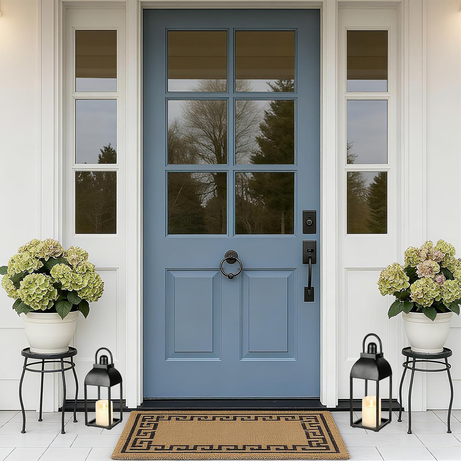 Lanterns Decorative Outdoor Indoor, 17'' 13'' Black Metal Outdoor Lanterns | Set of 2 Modern Farmhouse Candle Lantern