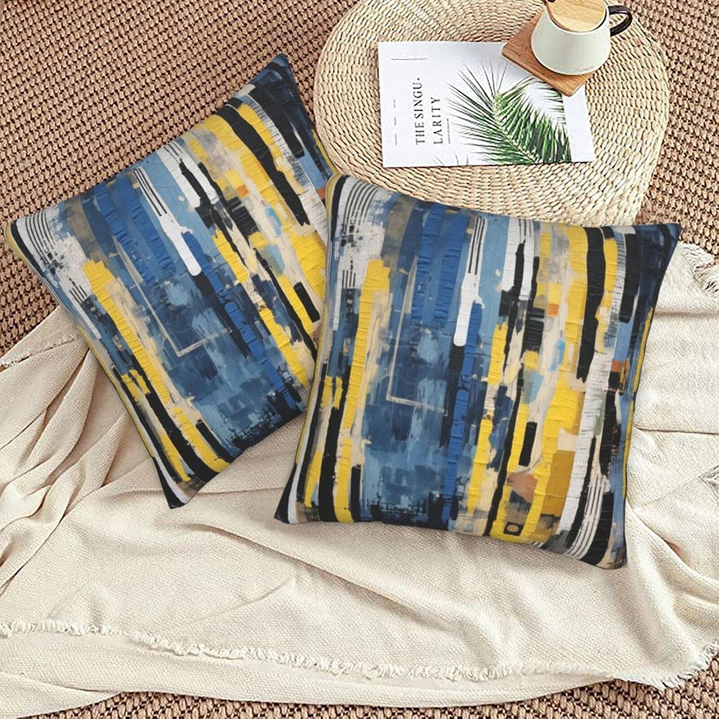 Throw Pillow Covers Pillow Cases Decoration Cushion Cover / Abstract Blue White / 18 x 18 / Set of 2