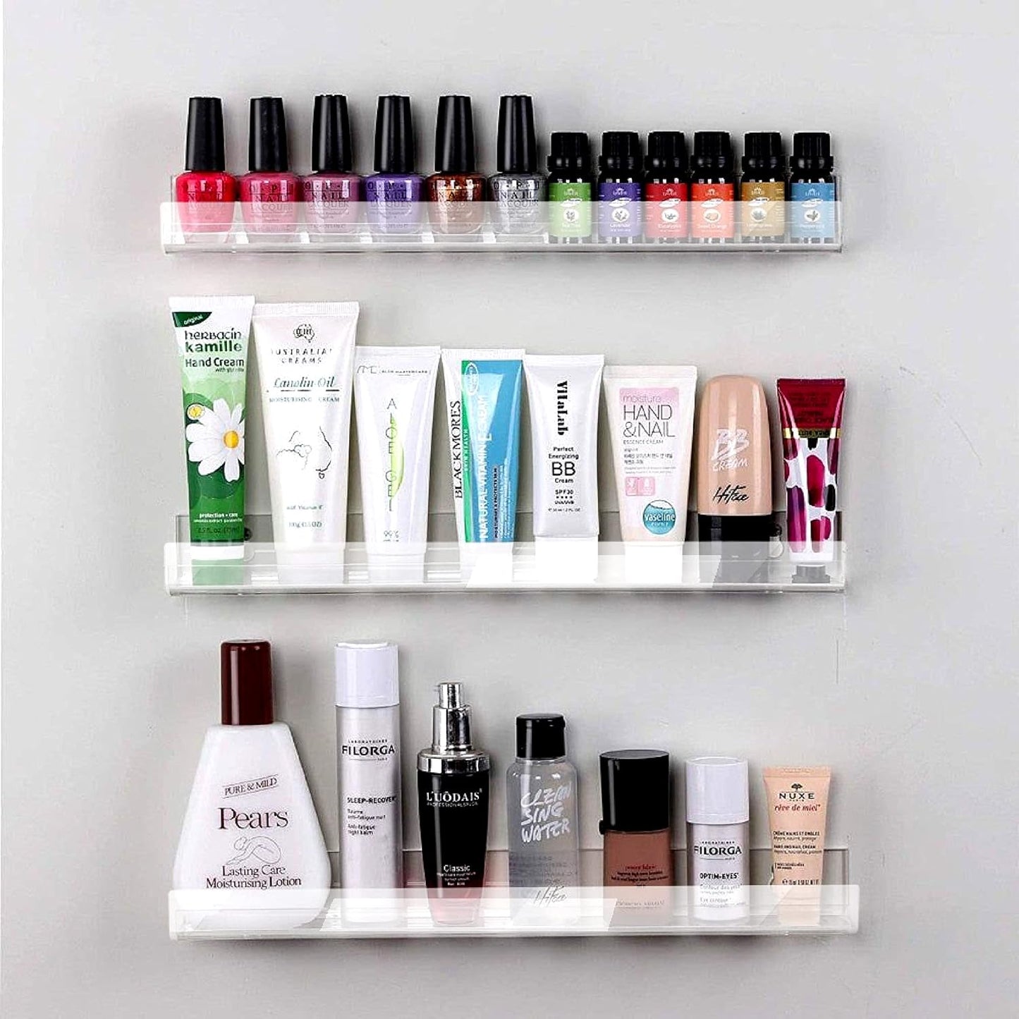 8 Pack 15 Inch Clear Acrylic Floating Wall Shelves, Kids Bookshelf | Modern Display Shelf for Nail Polish, Sunglasses