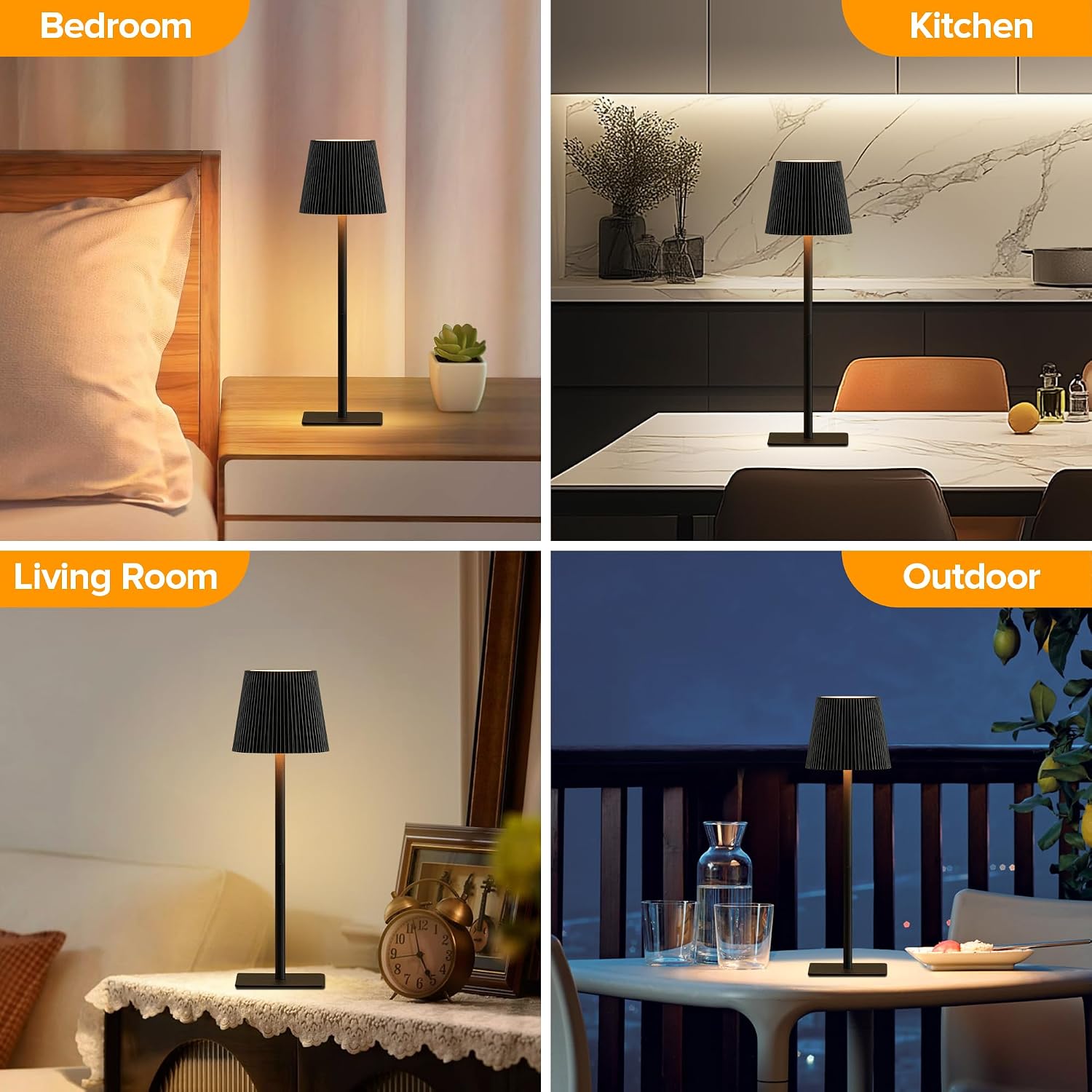 LUTEC 2 Pack Cordless Table Lamp,6000mAh Rechargeable Battery Operated Desk Lamp,Two Adjustable Heights,Waterproof