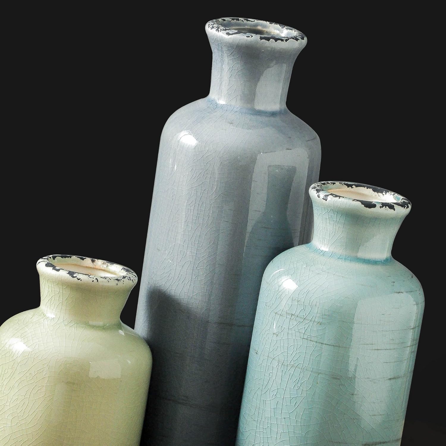Ceramic Neutral Vases Home Decor / 007 Rustic - Blue / Set of 3