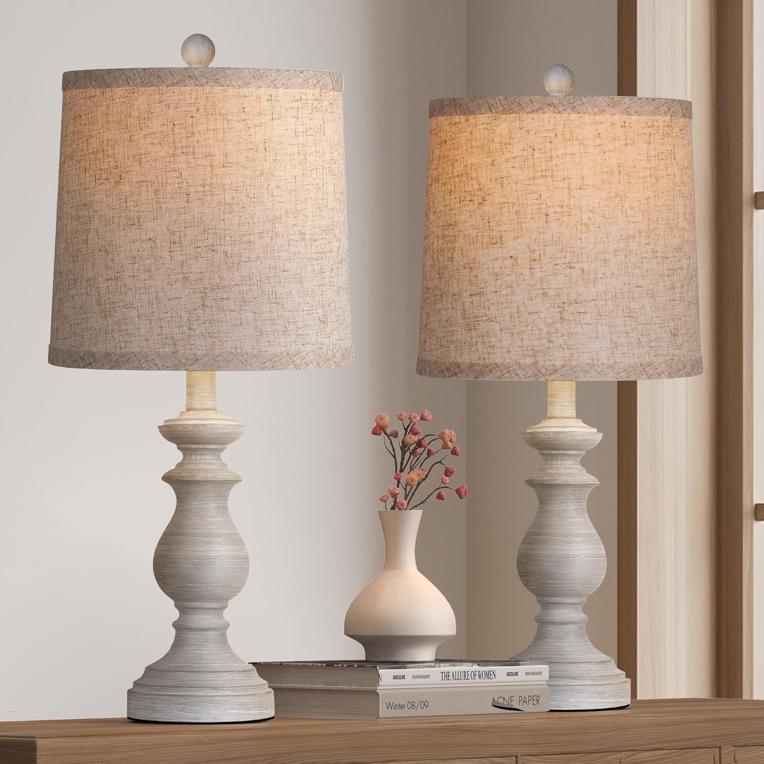 PARTPHONER Traditional Table Lamp Set of 2, Rustic Farmhouse Table Lamps for Living Room Bedroom, 22" Bedside Desk