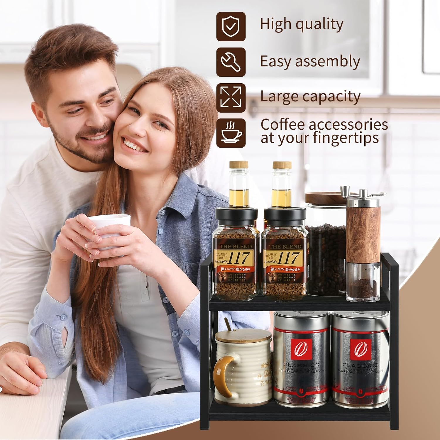 YINMIT Kitchen Countertop Organizer,Spice Rack,Coffee Bar Shelf Organizer | 2-Tier Coffee Station,Seasoning